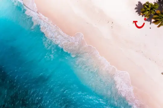 Turkusowe morze i różowy piasek plaży, idealne miejsce, by dowiedzieć się, gdzie leży Dominikana.